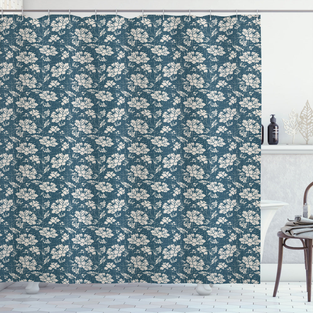 Vintage Botanic Garden Illustration: Dark Teal and Eggshell Shower Curtain