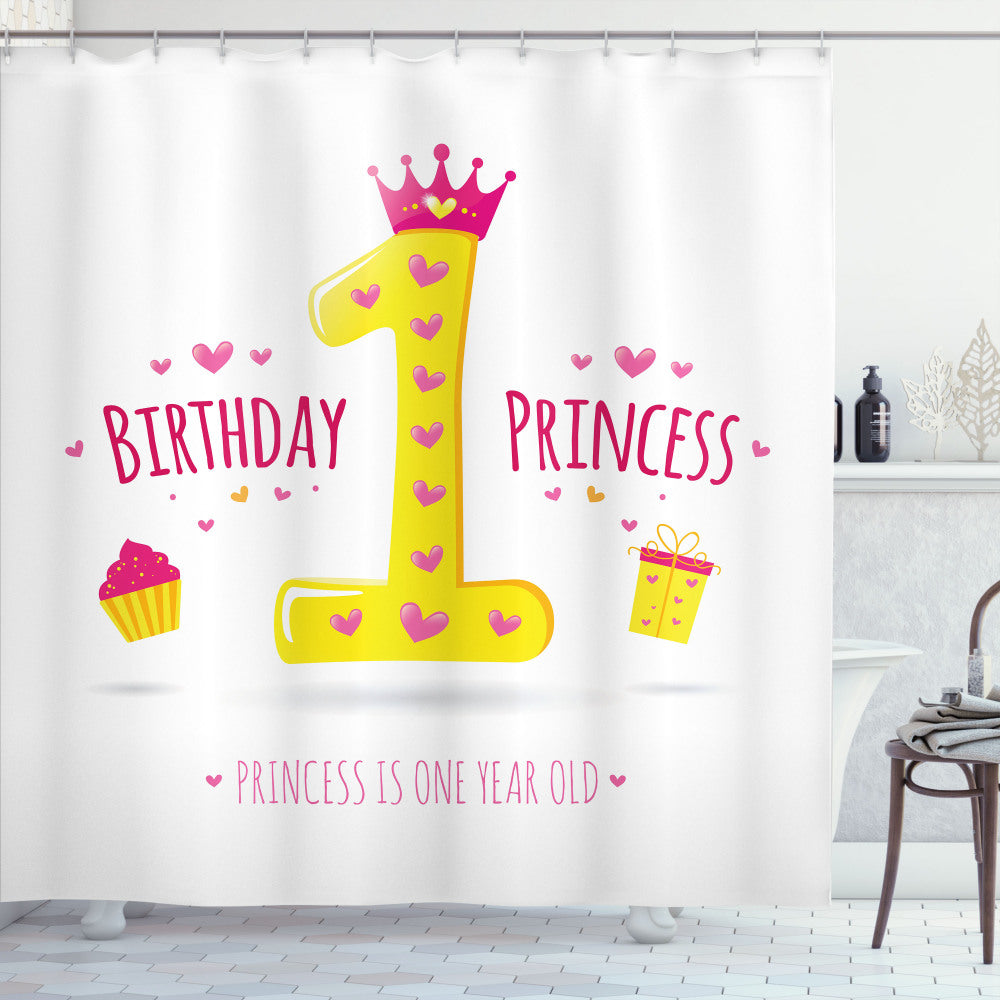 1st Birthday Princess Theme Party: Hot Pink and Yellow Shower Curtain