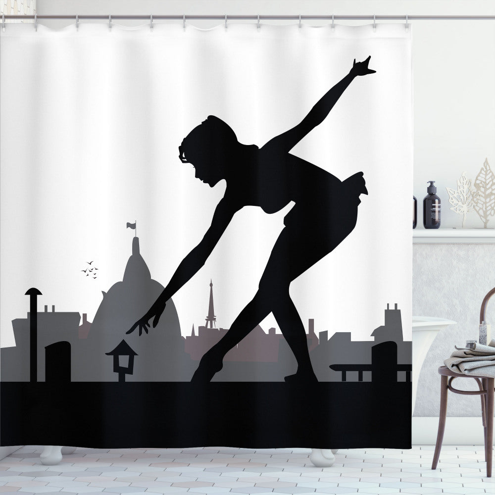 Ballet-inspired Rooftop Bath Curtain in Charcoal Grey, Dimgray, and Black