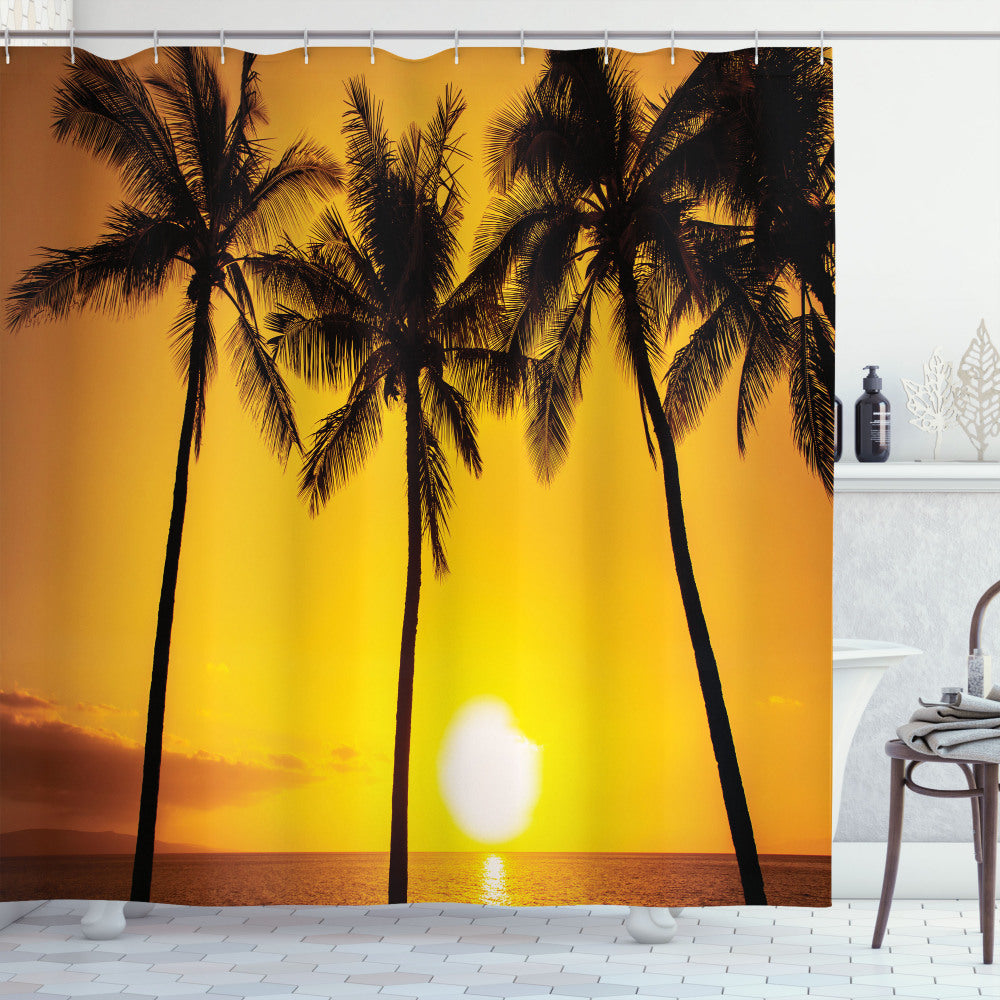 Tropical Sunset: Pale Orange and Brown Sunny Beach Exotic Shower Curtain