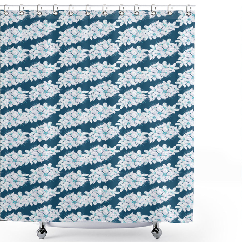 Blossoms in Blue: Cherry Blossom Floral Shower Curtain in White, Aqua, and Blue