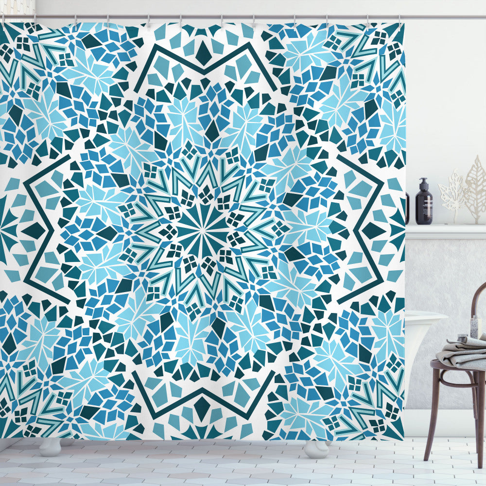 Blue and White Moroccan Geometrical Mosaic Shower Curtain