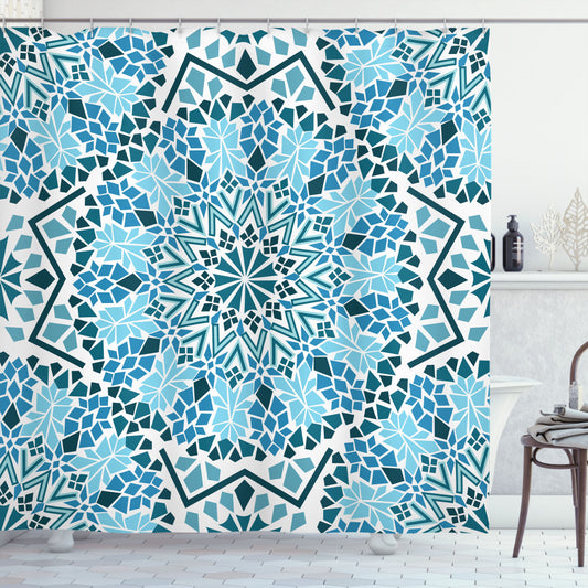 Blue and White Moroccan Geometrical Mosaic Shower Curtain