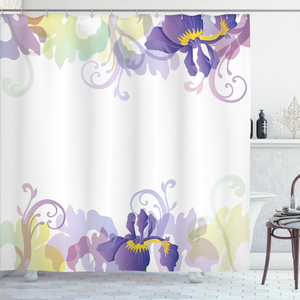 Classic Petals Pastel Floral Shower Curtain in Pale Green and Purple