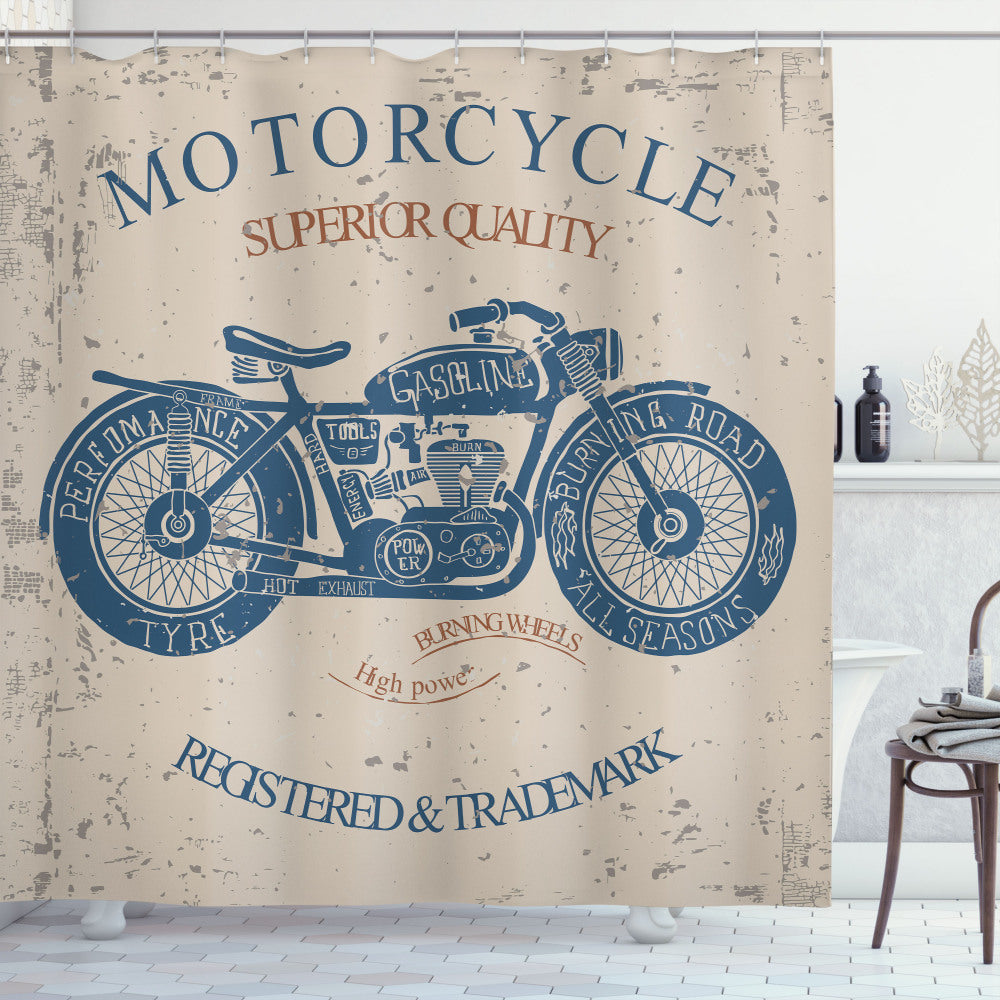 Vintage Slate Blue and Tan Retro Chopper Rider Inspired Shower Curtain