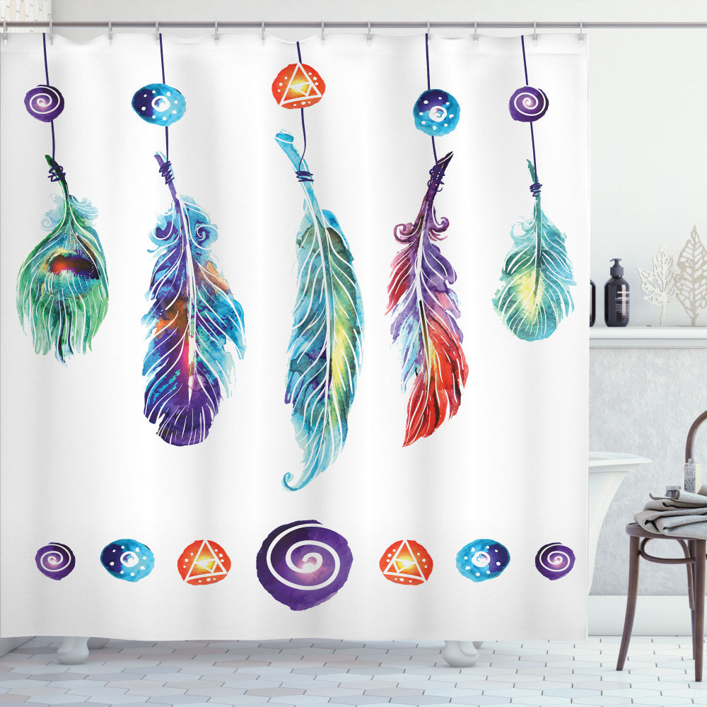 Boho Chic Multicolor Feather Hippie Shower Curtain