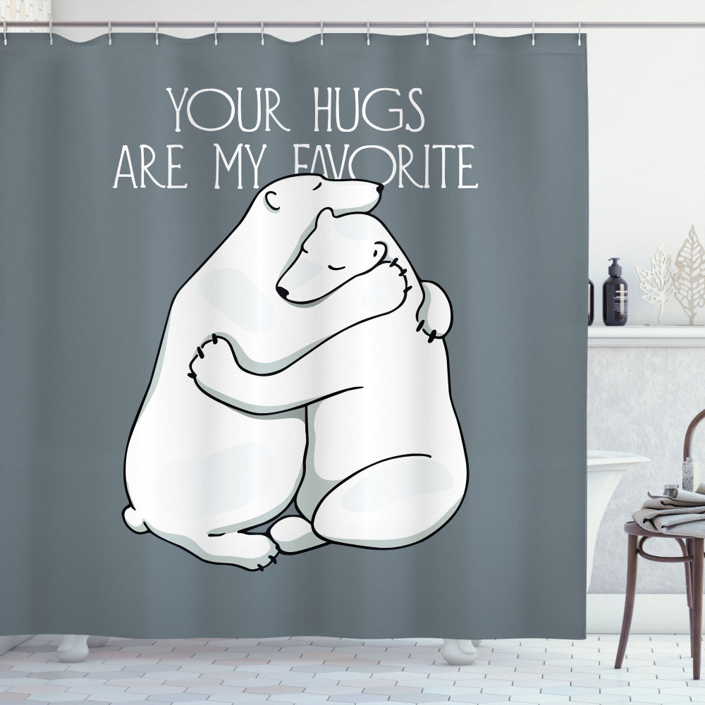 Blue Grey Bear and White Hugs Valentine Lettering Shower Curtain