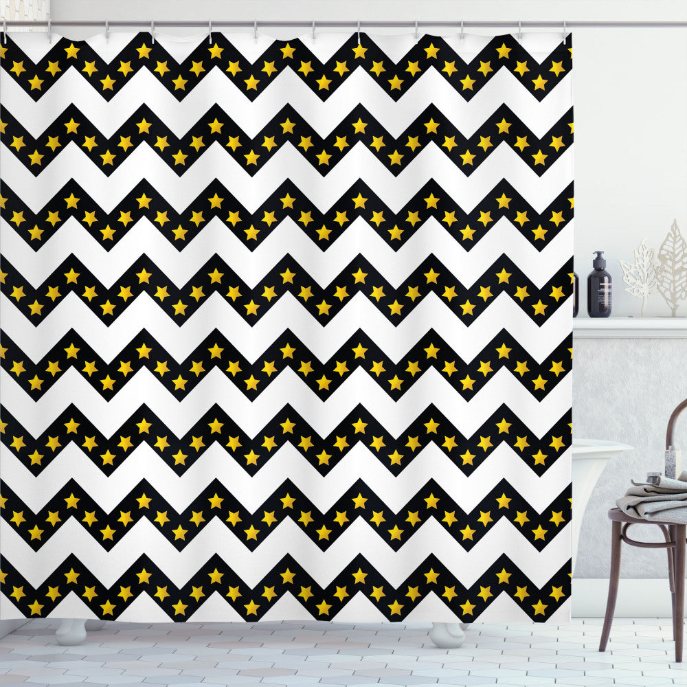 Chevron Striped Yellow and White Shower Curtain: Parallel Lines Design Optimization