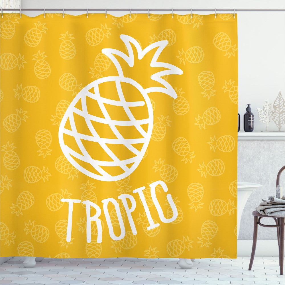 Vibrant Yellow and White Exotic Pineapple Summer Shower Curtain