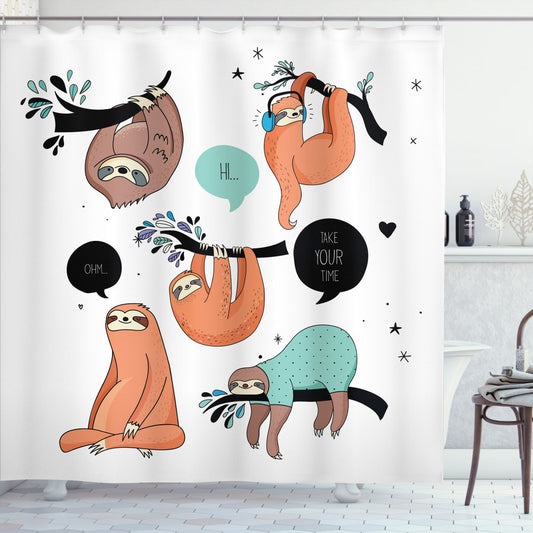 Colorful Animal Cartoon Sloth Shower Curtain Smile