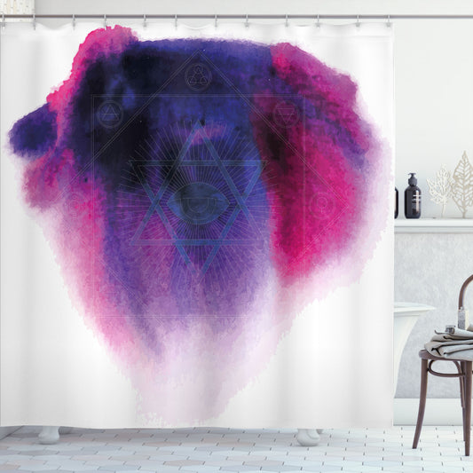 Astrology-Inspired Mystic Signs Navy Blue, Fuchsia, and White Shower Curtain - Optimized Title