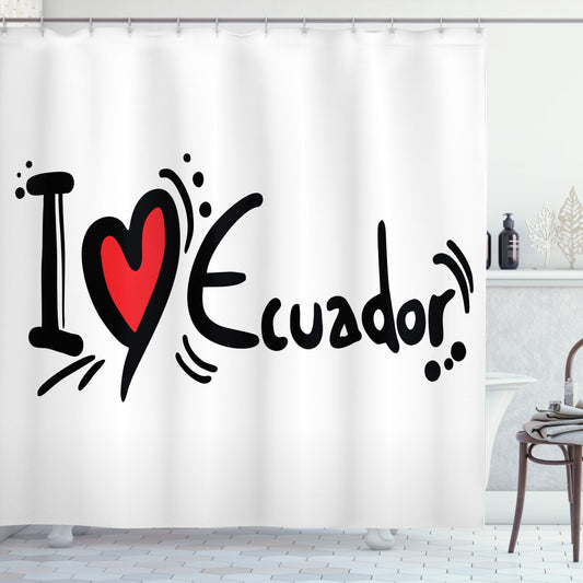 Chic Ecuadorian Inspired Bath Curtain in Charcoal Grey, Vermilion, and White Typography