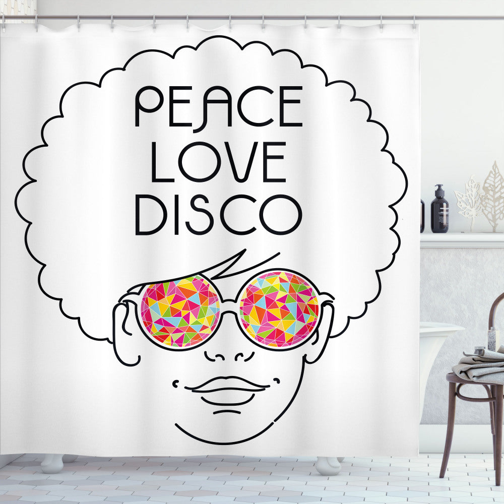 70s Party Multicolor Girl with Afro Hair and Glasses Shower Curtain