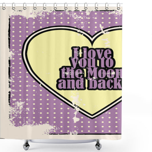 Vintage Typography Love: Pale Yellow and Purple Shower Curtain