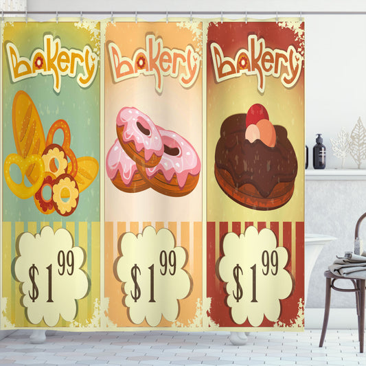 Vintage Multicolor Bakery Shop Pastries Shower Curtain