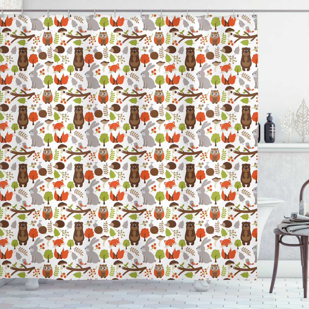 Woodland Multicolor Small Forest Hedgehog Shower Curtain