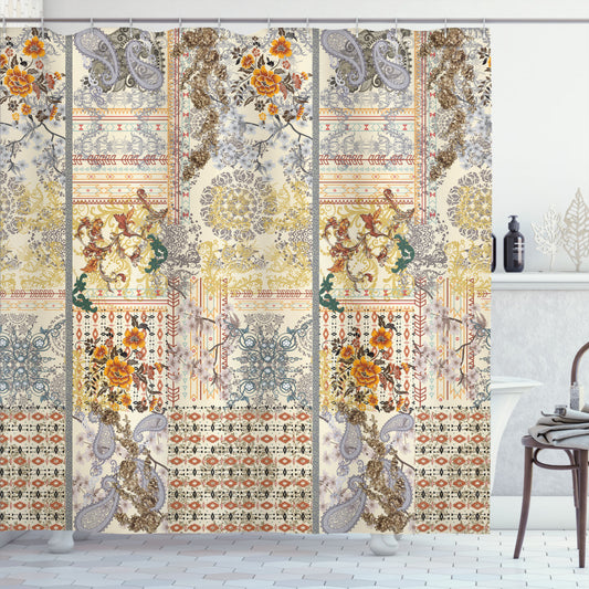 Vintage Ivory and Multicolor Ethnic Floral Composition Shower Curtain