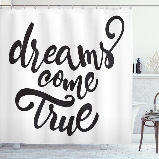 Black and White Dream Lettering Comes True on a Shower Curtain