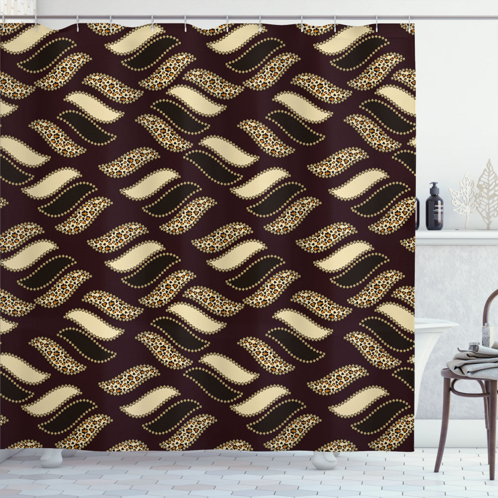 Cheetah Print Safari Pattern Bath Curtain in Brown, Redwood, and Pale Yellow