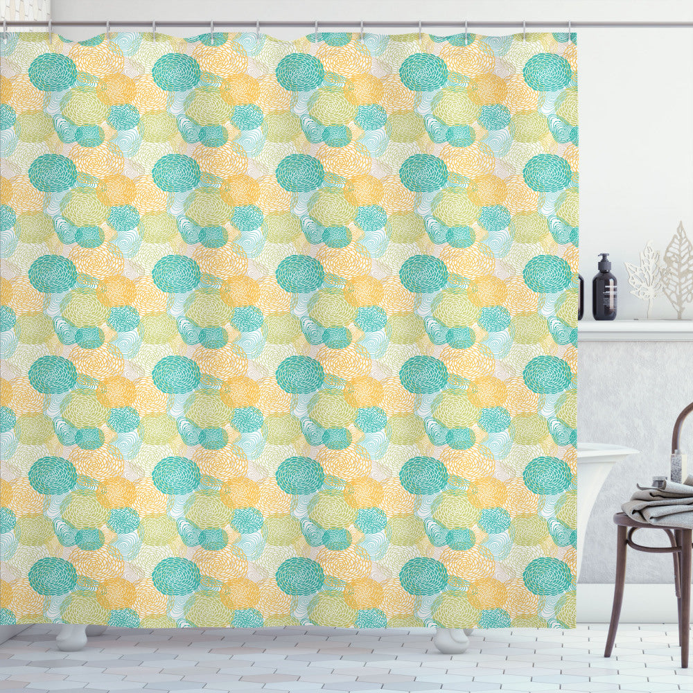 Abstract Silhouette Petals in Nature-Inspired Teal, Earth Yellow, and Beige: Shower Curtain