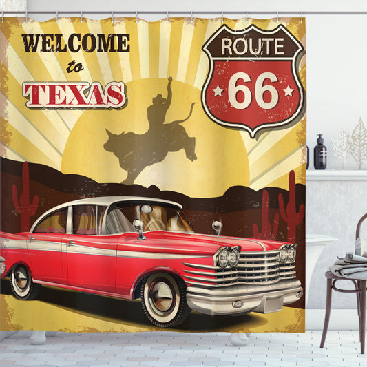 Vintage Texas Car Cowboy Multicolor Shower Curtain