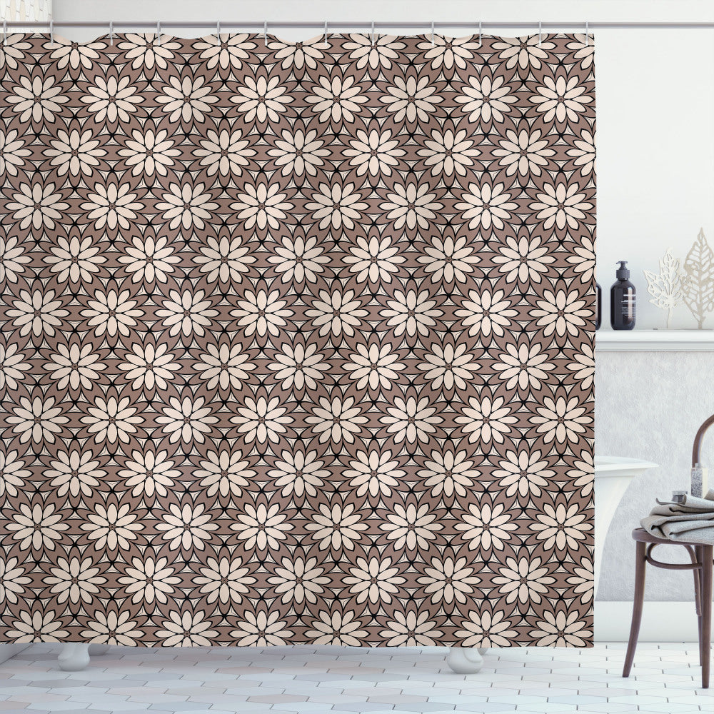 Bohemian Floral Ornaments Chocolate, Warm Taupe, and Ivory Shower Curtain