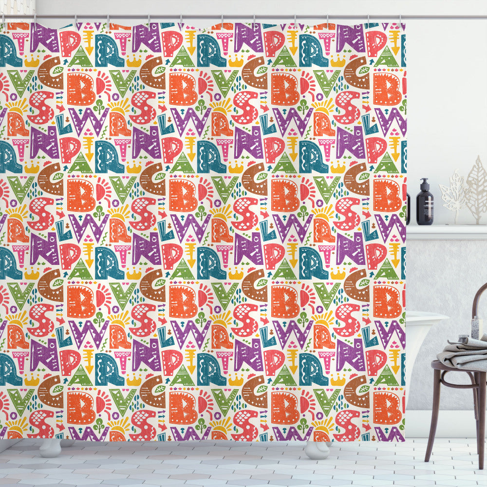 Alphabet Doodles in Multicolor: Capital Letters Shower Curtain