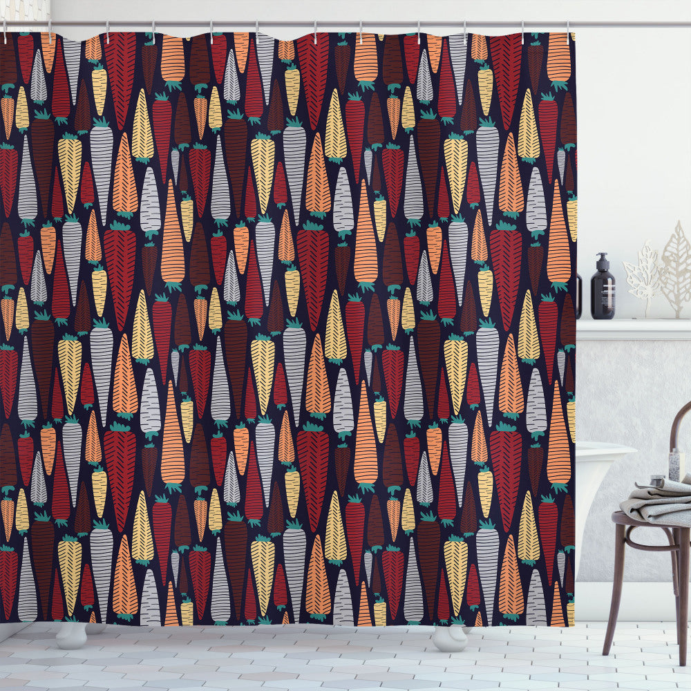 Carrot-themed Multicolor Root Vegetable Design Doodle Shower Curtain