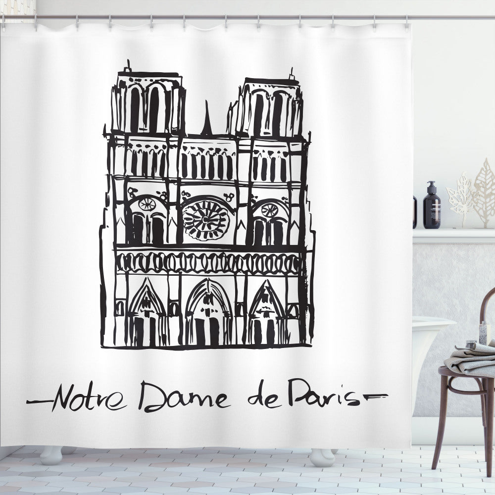 Charcoal Grey Notre Dame de Paris Sketch Shower Curtain