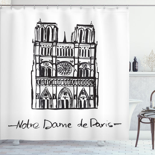 Charcoal Grey Notre Dame de Paris Sketch Shower Curtain