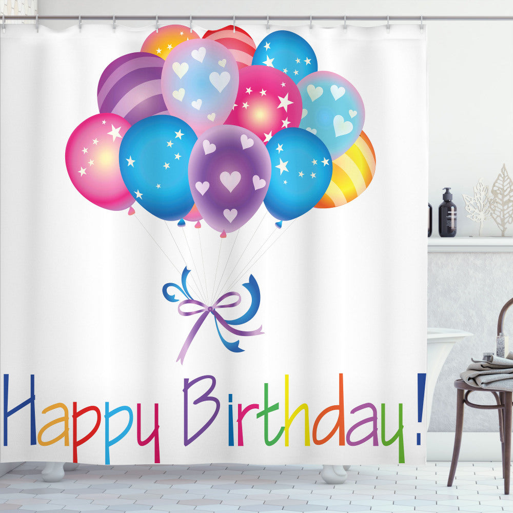 Birthday Balloon Bouquet Hearts Multicolor Shower Curtain