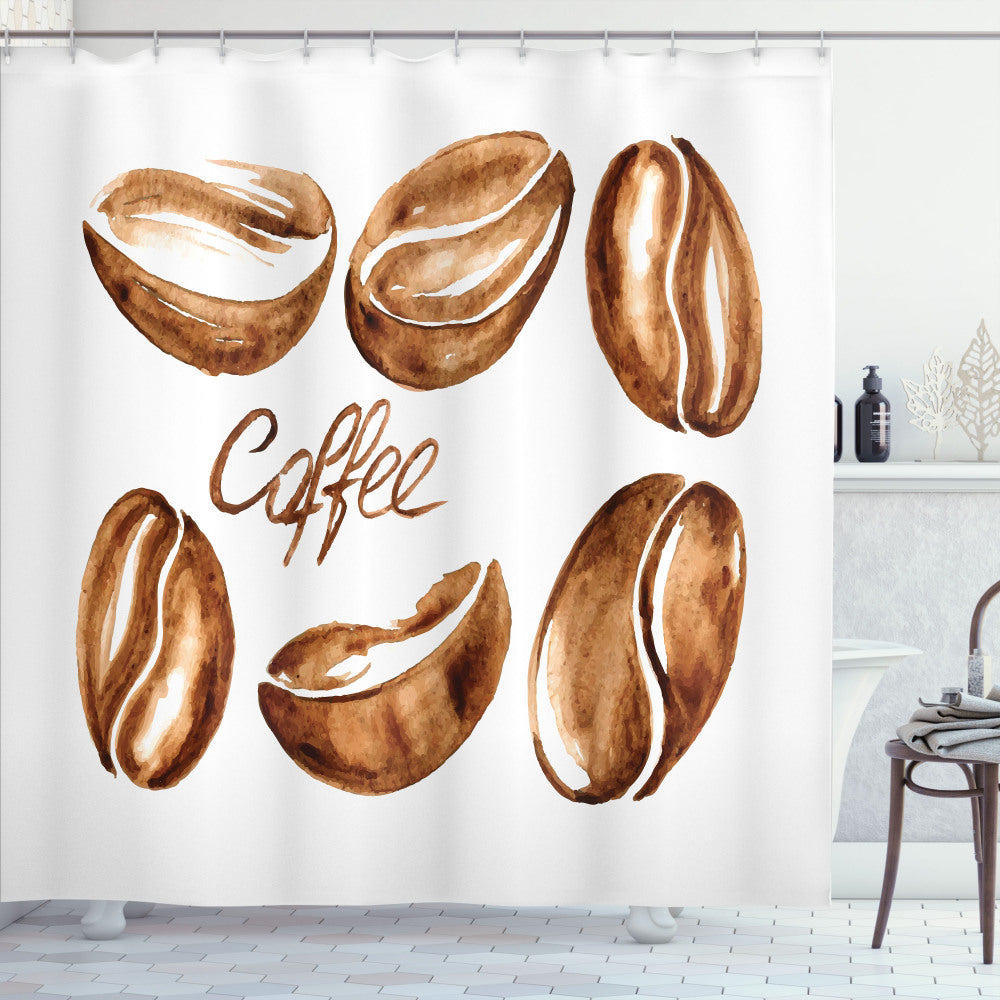 Watercolor Effect Beans Coffee, Caramel, and White Shower Curtain: A Unique and Stylish Addition to Your Bathroom