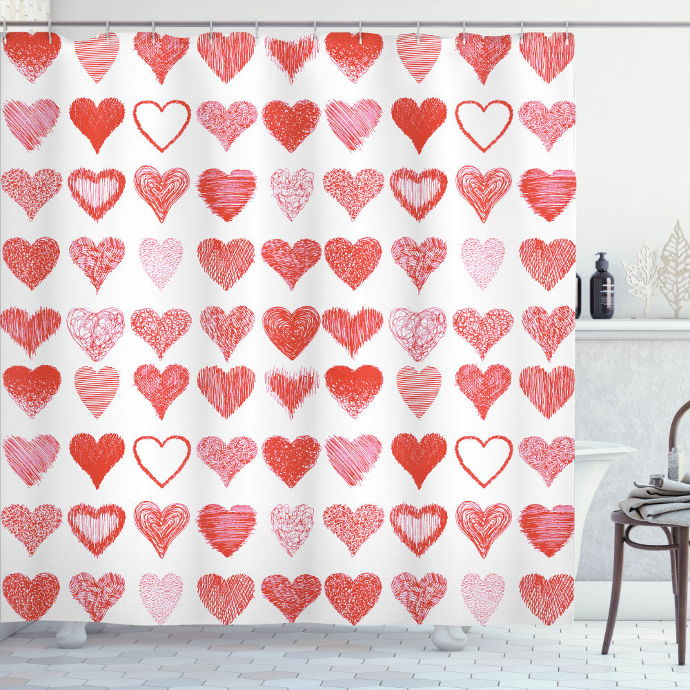 Valentine's Day Romance: Vermilion, White, and Pink Shower Curtain Hearts