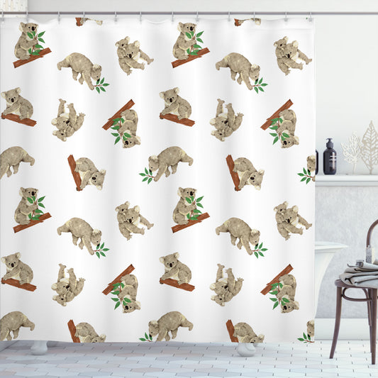 Tropical Baby Koala Pattern Shower Curtain in White and Grey