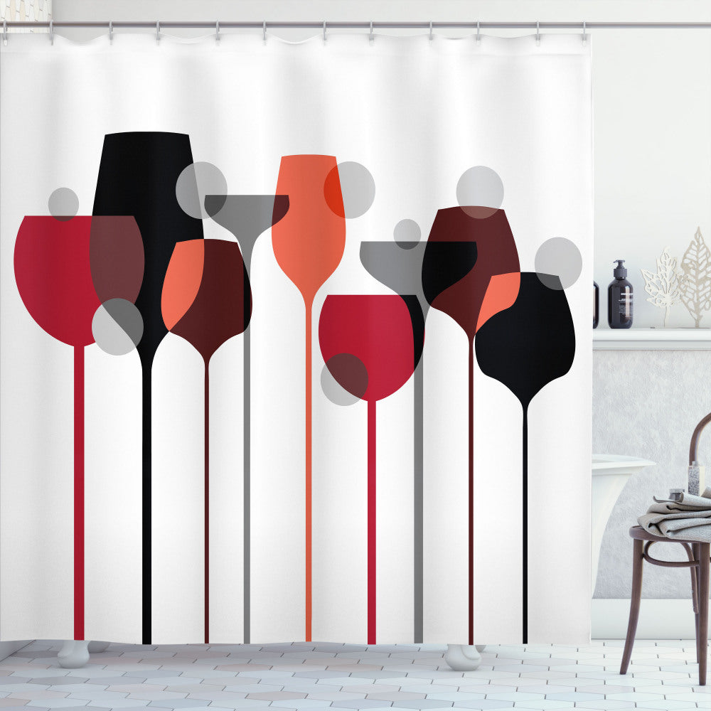 Abstract Glasses: Modern Wine, Black, Grey, and Red Shower Curtain