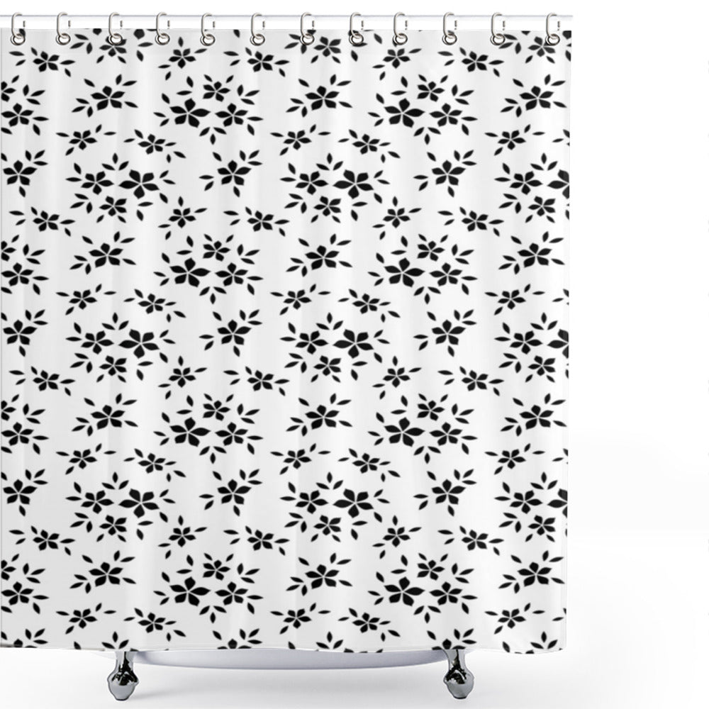 Chic Monochrome Floral Shower Curtain in White and Black for Spring