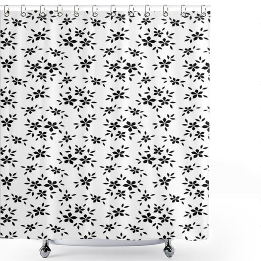 Chic Monochrome Floral Shower Curtain in White and Black for Spring