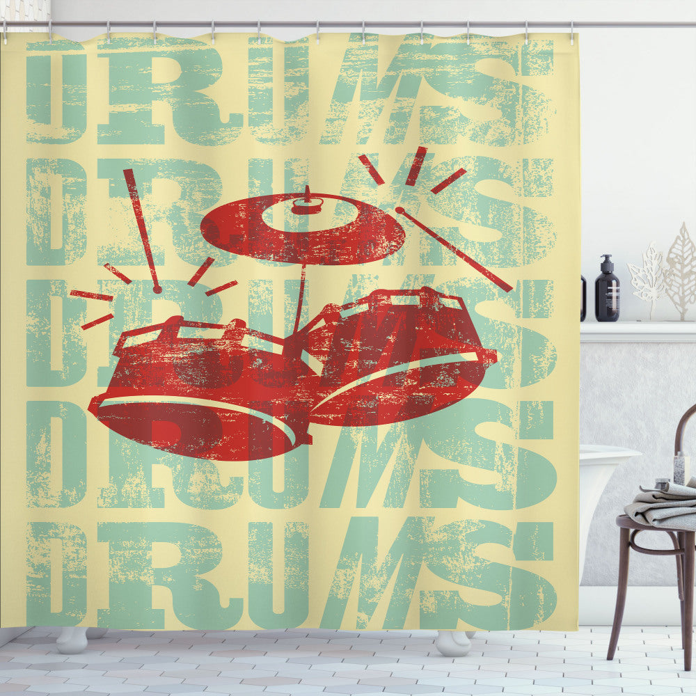 Vintage Yellow and Red Groovy Rock Music Vibe Shower Curtain