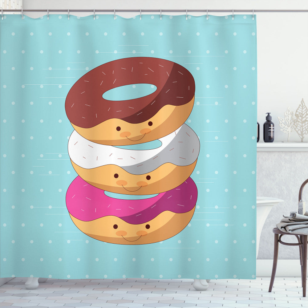 Anime-Inspired Kawaii Cartoon Donuts Multicolor Shower Curtain