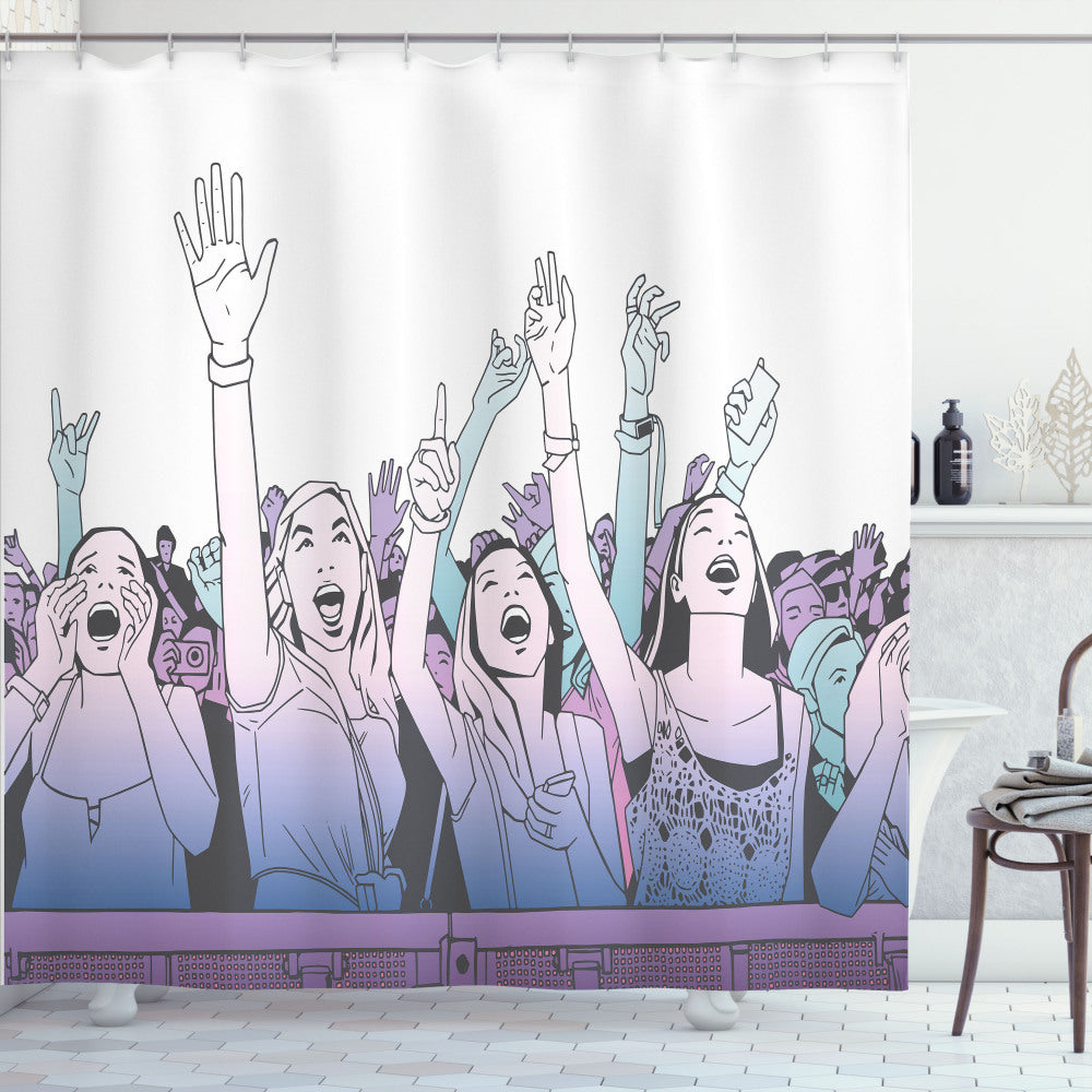 Cheering Girl in Lavender Blue and Charcoal Black Party - Shower Curtain Upgrade