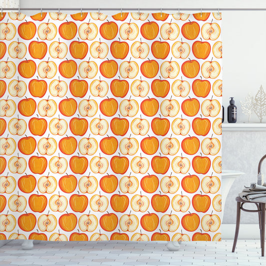 Vivid Fruity Shower Curtain in Apple, Orange, Vermilion, Cream, and Brown Tones