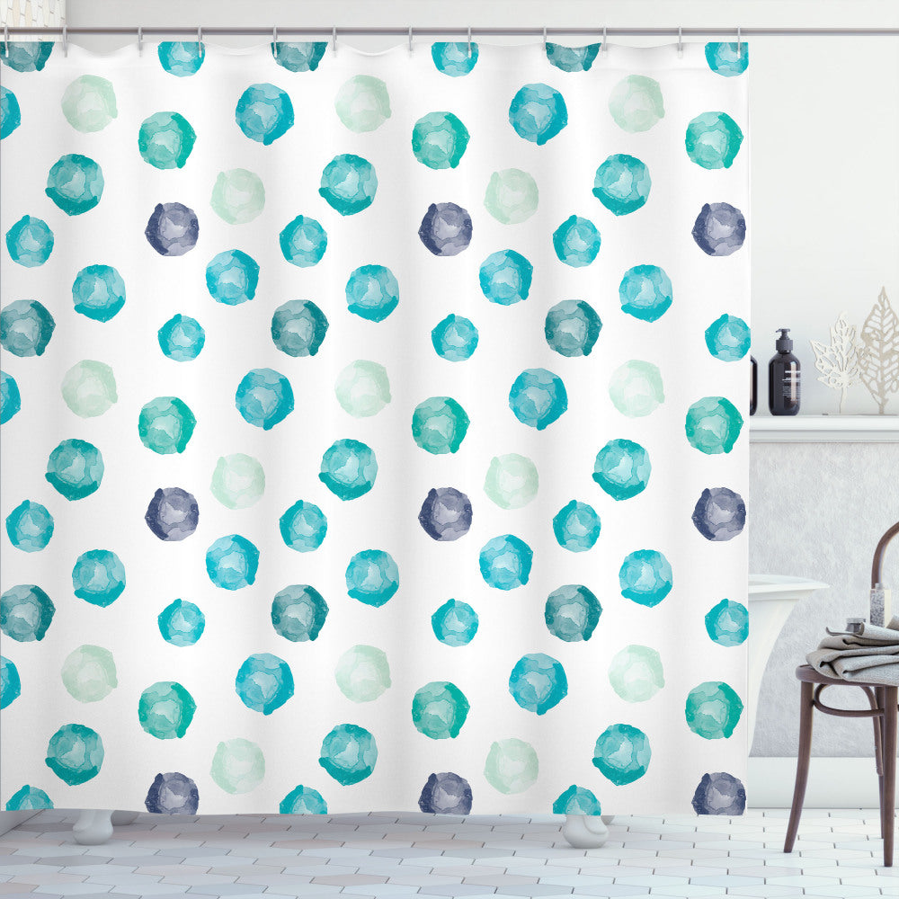 Aqua and Multicolor Round Shapes Shower Curtain in Pastel Colors