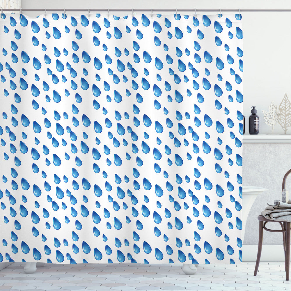 Autumn Raindrops Aqua Fall Bath Curtain in Stunning White and Blue