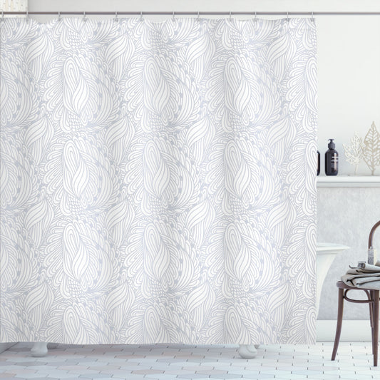 Botanical Grey and White Shower Curtain: Elevate Your Bathroom with Nature-inspired Design