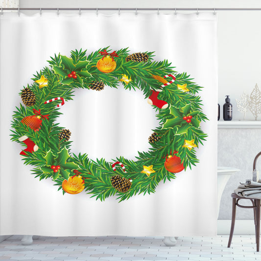 Christmas Multicolor Dressed Wreath Shower Curtain: A Festive Bathroom Addition