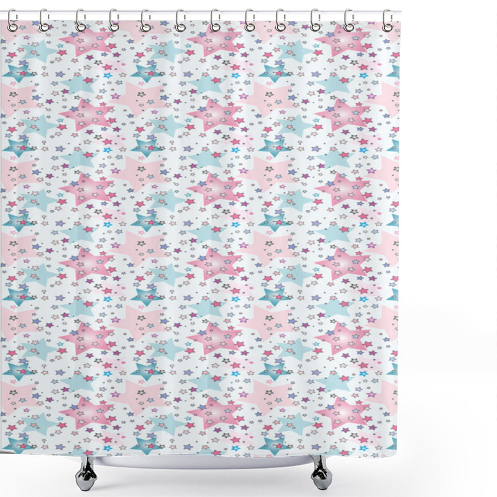 Abstract Seafoam and Pink Vibrant Stars Kids Shower Curtain