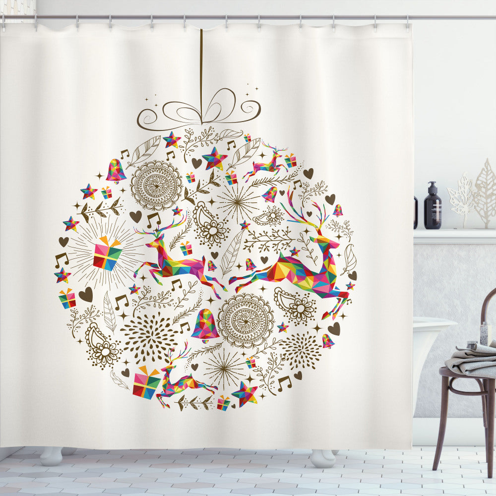 Christmas-themed Shower Curtain featuring Polygon Deer as Ball