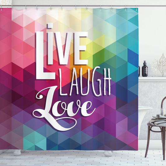 Vibrant Words Mosaic: Live, Laugh, Love - Multicolor Shower Curtain