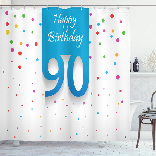 90th Birthday Celebration: Multicolor Polka Dots Shower Curtain