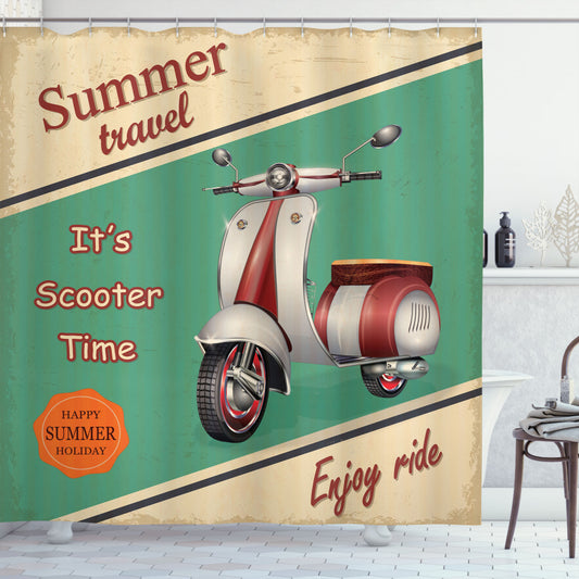 Vintage Multicolor Retro Motorbike Design Shower Curtain